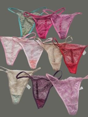 Womens 10 Lace Thong Panties - Assorted Pink, Red, Purple, Beige, Green